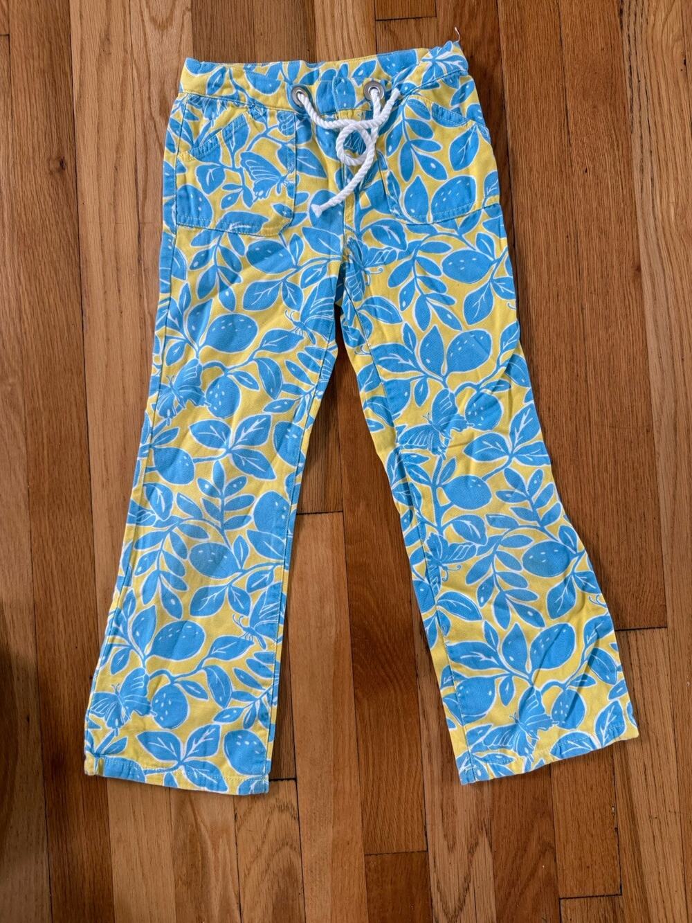 lilly pulitzer girls vintage cotton pants Butterfly Floral Blue yellow Rare Sz 6